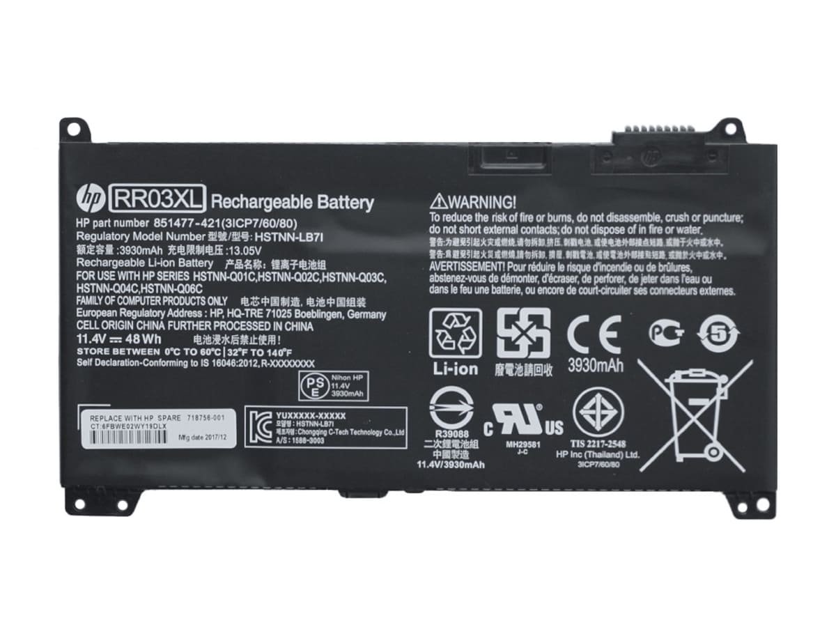 Аккумулятор RR03XL для ноутбука HP 11.4V 48Wh 4200 mAh