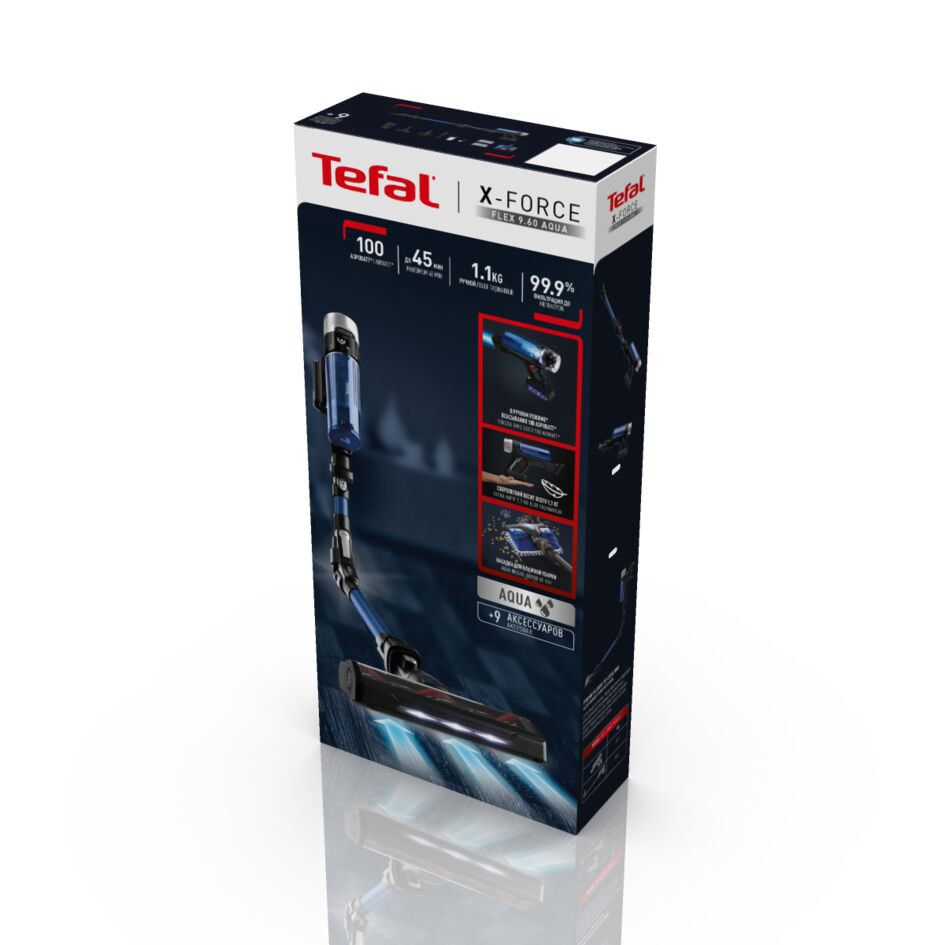 Пылесос Tefal X-Force Flex 9.60 Aqua TY20C4WO черно-синий купить,NaN