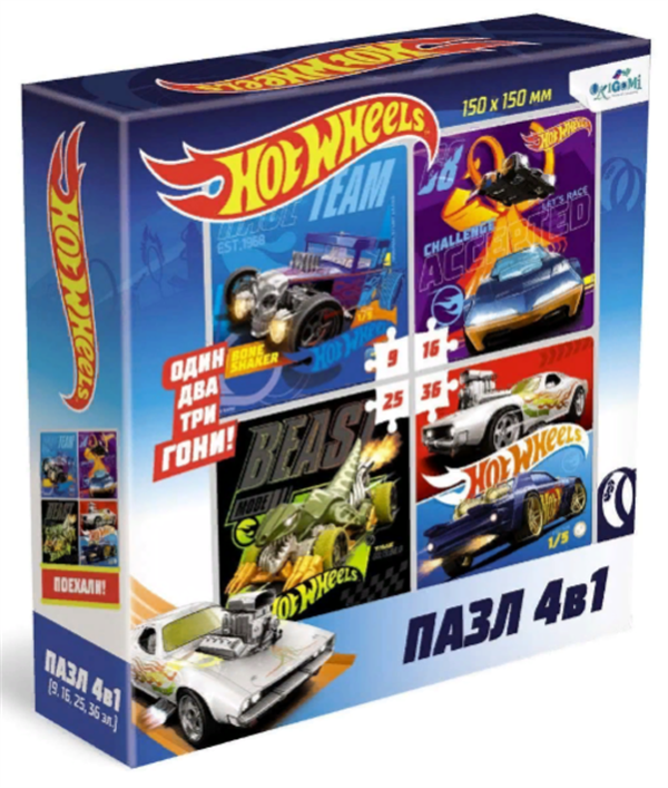 Пазл Origami Hot Wheels Команда скорость 4в1 9-16-25-36эл купить,NaN
