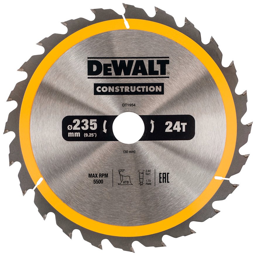 Пильный диск по дереву DeWALT DT1954-QZ, 235x30 мм, 24Т купить,NaN