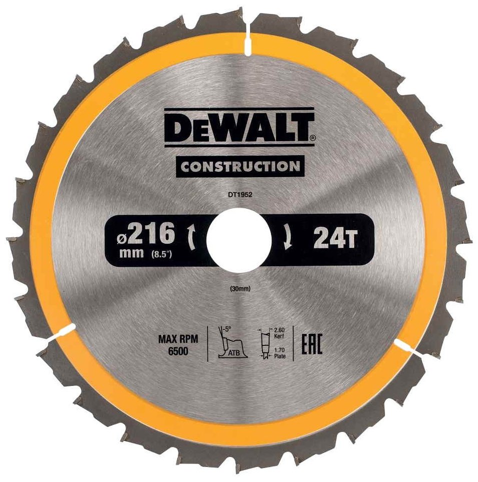 Пильный диск по дереву DeWALT DT1952-QZ, 216x30 мм, 24Т купить,NaN