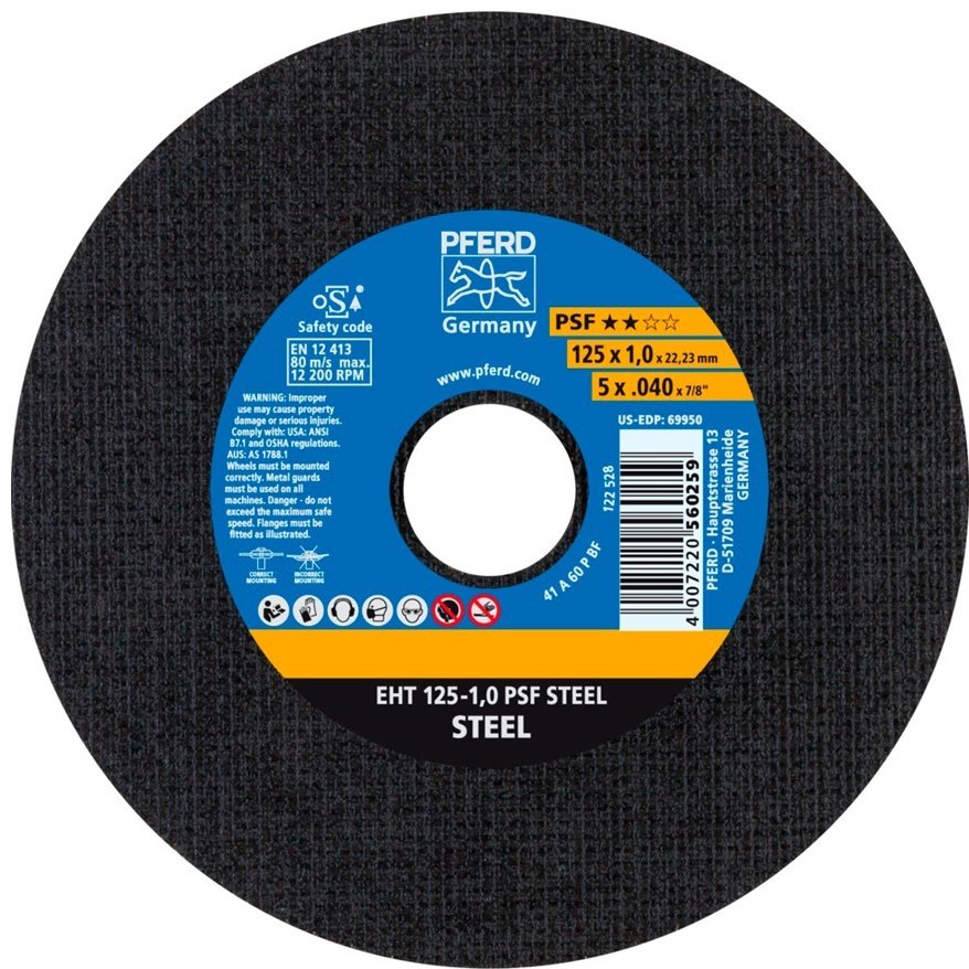 Диск отрезной абразивный 125x22.23х1 мм, Pferd EHT 125 - 1,0 PSF STEEL купить,NaN