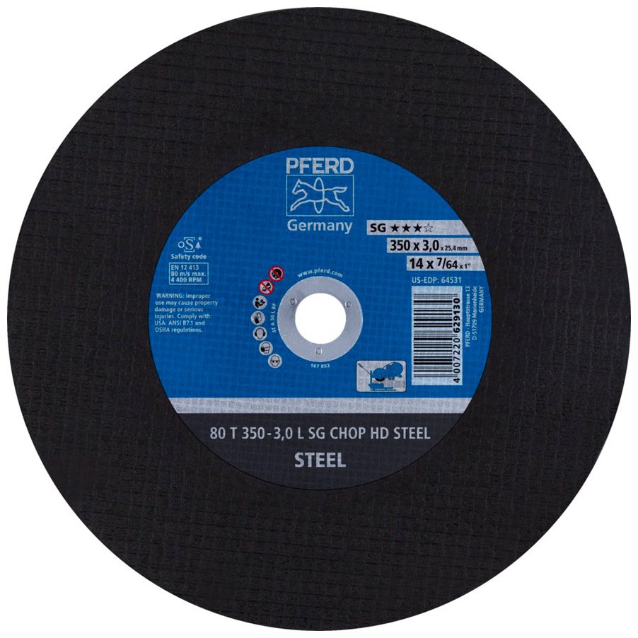 Диск отрезной абразивный 350x25.4х3 мм, Pferd 80 T 350-3,0 L SG CHOP HD STEEL/25,4 купить,NaN