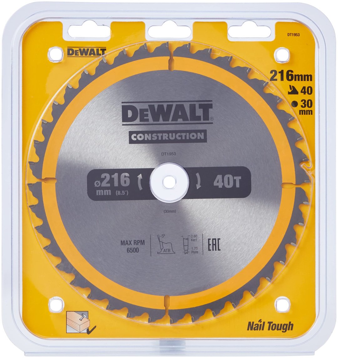 Пильный диск по дереву DeWALT DT1953, 216x30 мм, 40Т купить,NaN