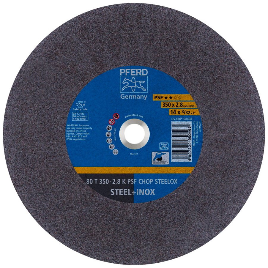 Диск отрезной абразивный 350x25.4х2.8 мм, Pferd 80 T 350-2,8 K PSF CHOP STEELOX/25,4 купить,NaN