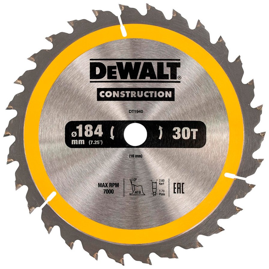 Пильный диск по дереву DeWALT DT1940-QZ, 184x16 мм, 30Т купить,NaN