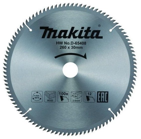 Пильный диск по дереву Makita D-65408, 260x30 мм, 100Т