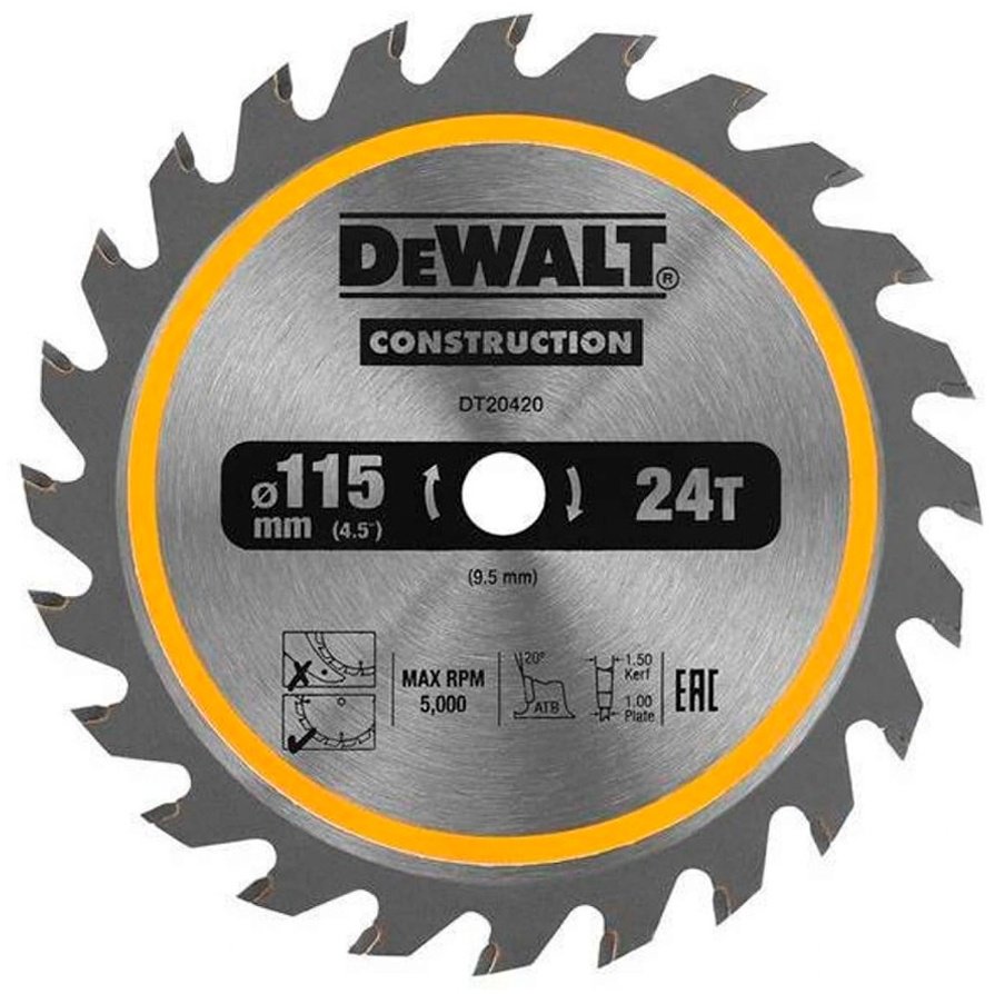 Пильный диск по дереву DeWALT DT20420-QZ, 115x9.5 мм, 24Т купить,NaN