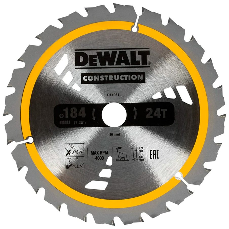 Пильный диск по дереву DeWALT DT1951-QZ, 184x20 мм, 24Т