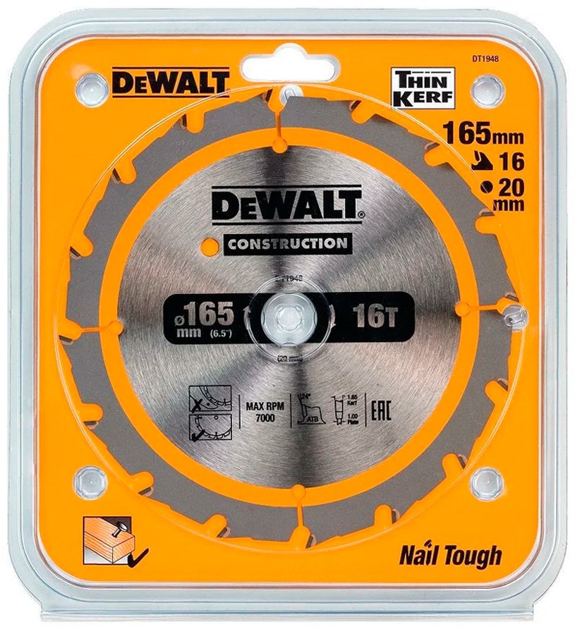 Пильный диск по дереву DeWALT DT1948-QZ, 165x20 мм, 16Т купить,NaN