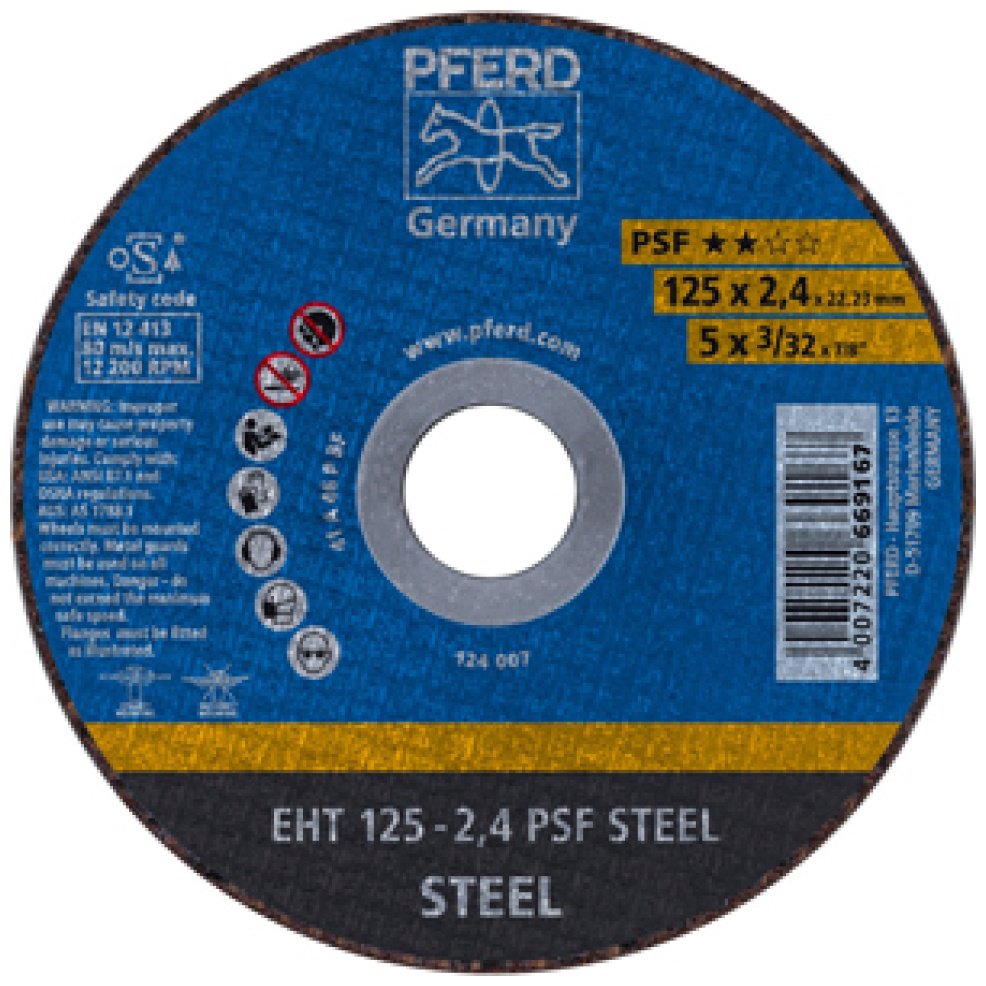 Диск отрезной по металлу 125x22.23х2.4 мм, Pferd EHT 125-2,4 PSF STEEL купить,NaN