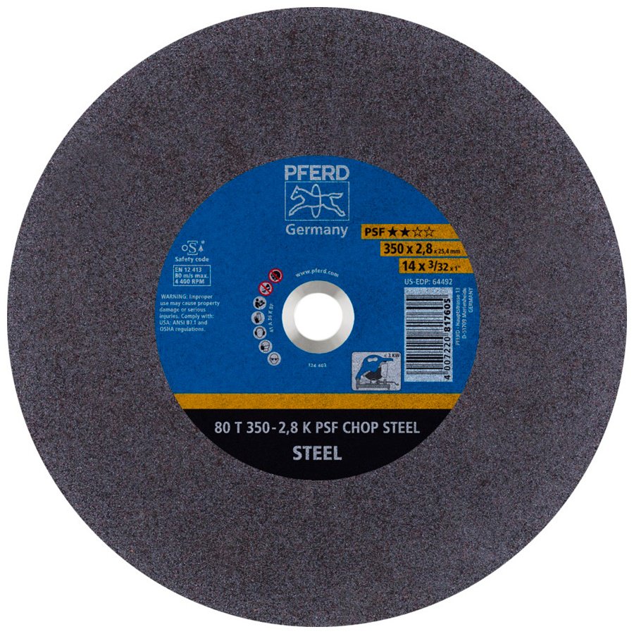 Диск отрезной абразивный 350x25.4х2.8 мм, Pferd 80 T 350-2,8 K PSF CHOP STEEL/25,4 купить,NaN