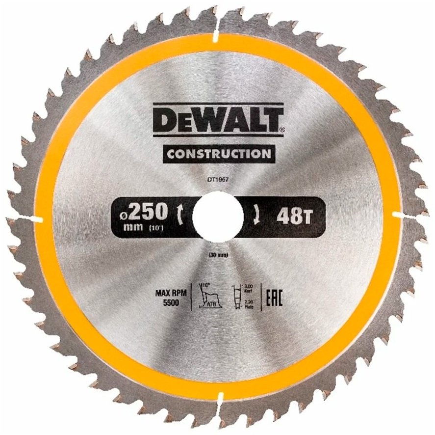 Пильный диск по дереву DeWALT DT1957-QZ, 250x30 мм, 48Т