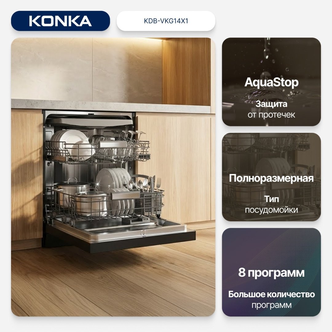 Посудомоечная машина KONKA KDC-VKG14X1 серый купить,NaN