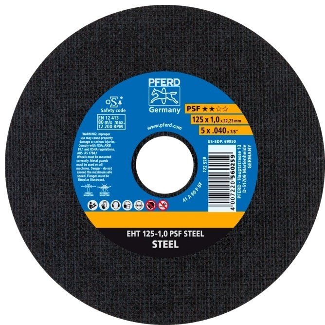 Диск отрезной абразивный 125x22.23х1 мм, Pferd EHT 125 - 1,0 SG STEEL купить,NaN