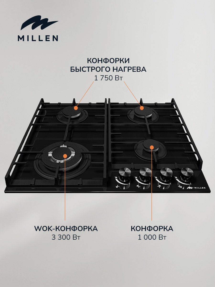 Варочная поверхность MILLEN MGHG 602 BL черный купить,NaN