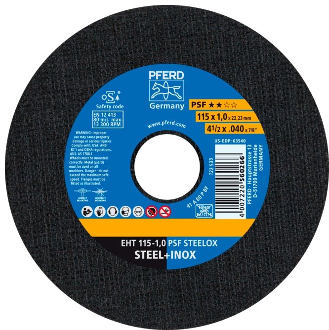 Диск отрезной по металлу 115x22.23х1 мм, Pferd EHT 115-1,0 PSF STEELOX купить,NaN