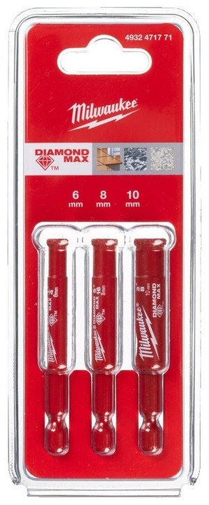 Коронка Milwaukee 4932471771 алмазная D 6 мм, 8 мм, 10 мм, 3 шт купить,NaN