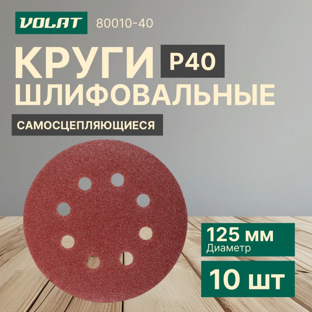 Шлифовальный круг Волат 125 мм, абразивный материал Р40, 10 шт. арт. 80010-40