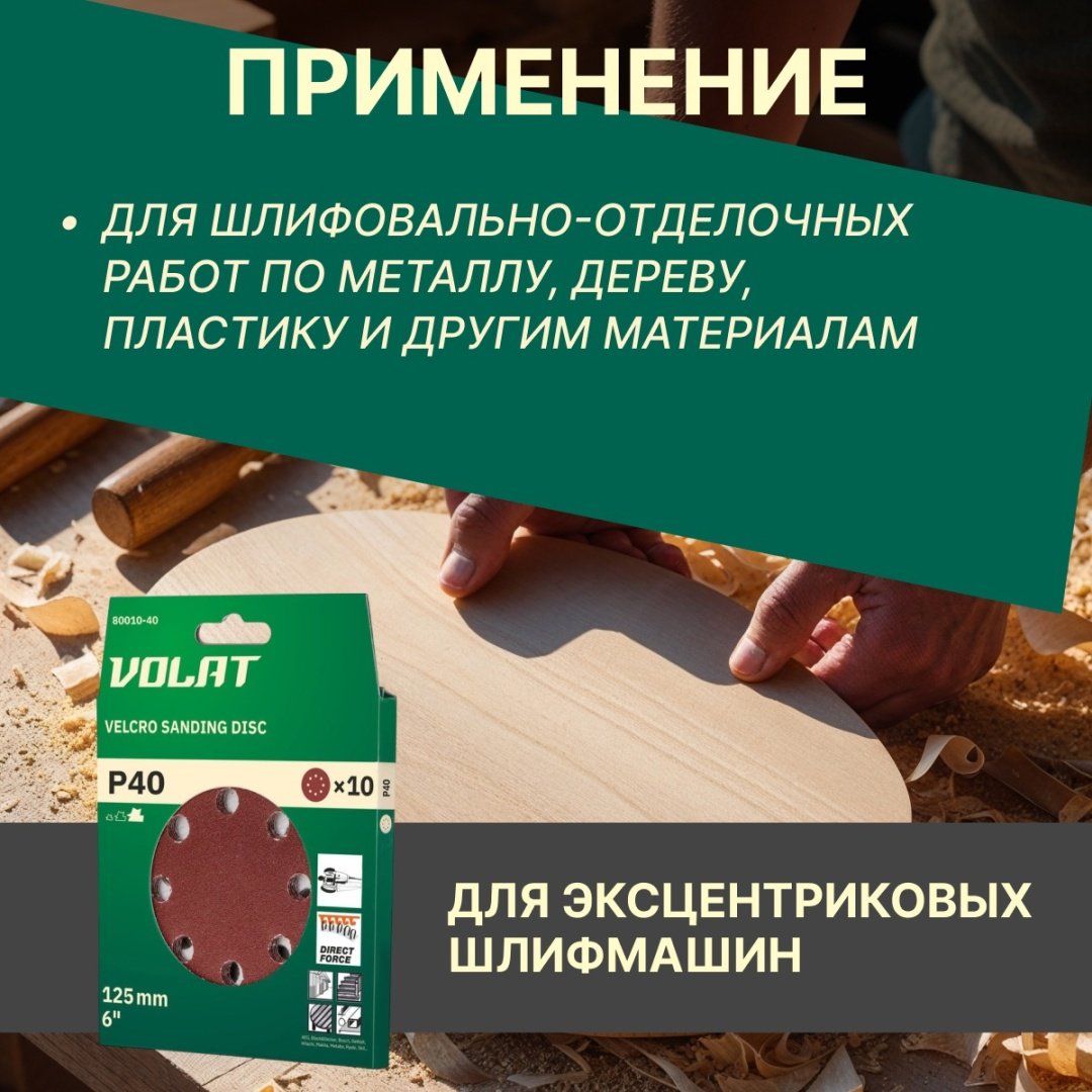 Шлифовальный круг Волат 125 мм, абразивный материал Р40, 10 шт. арт. 80010-40