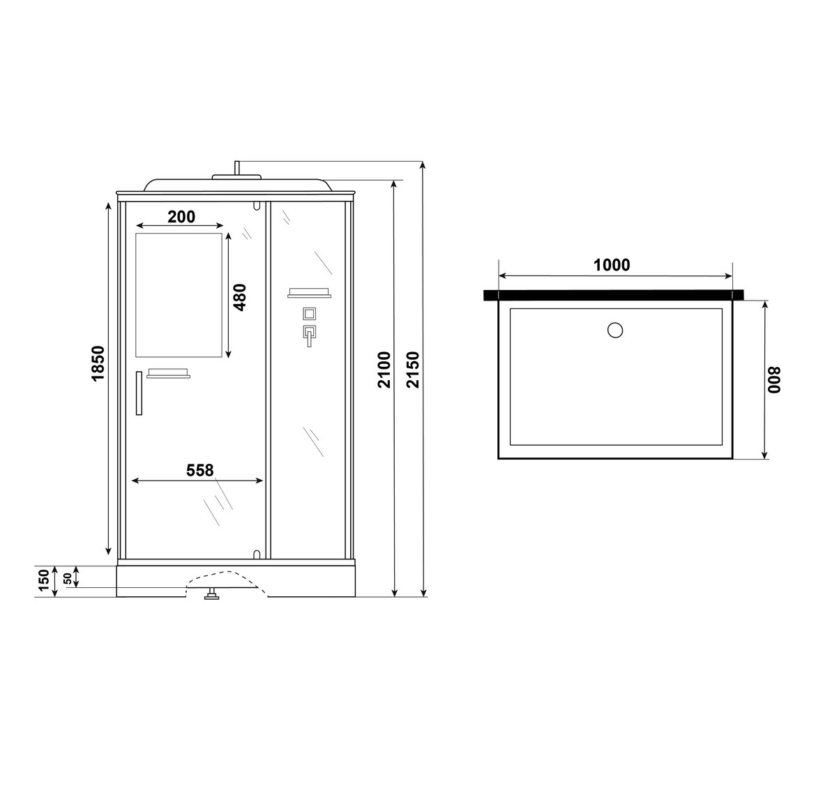 Душевая кабина Niagara Standart ST100/80/15Q/BL 100х80х215см прямоугольник,поддон 15см,распашная,проф.черный,3 места купить,566600