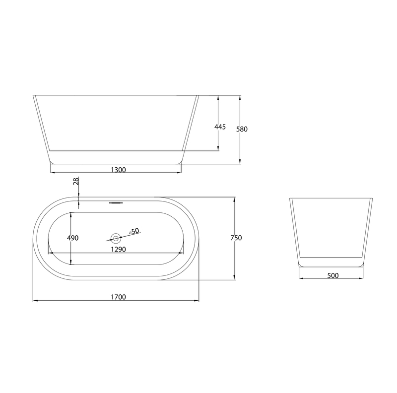 Ванна Grossman GR-1503MB Forta 170x75x58см черно-белый