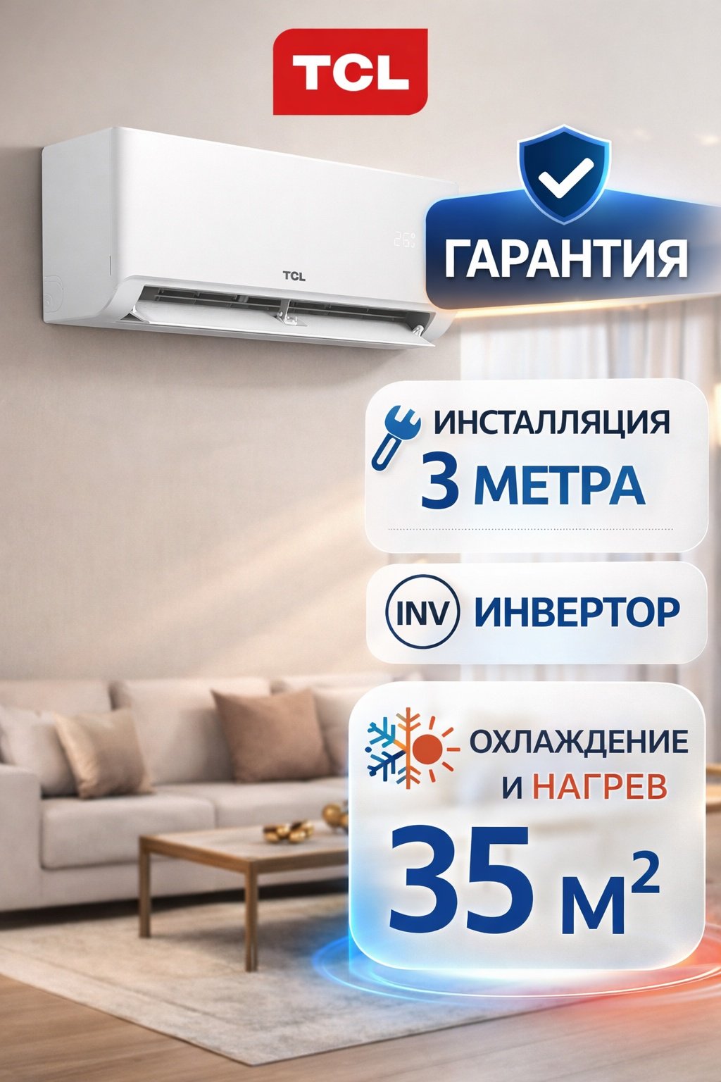 Кондиционер TCL SAVIN TAC-SV12HSV/ZA INVERTER белый + монтажный комплект