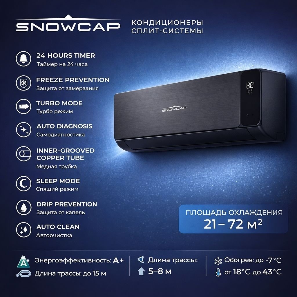 Кондиционер SNOWCAP AC 09 DC B/I черный + монтажный комплект