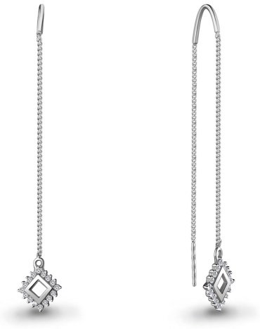 Серьги-цепочки AQUAMARINE 48623А вес 1.64 г серебро, фианит купить,14960