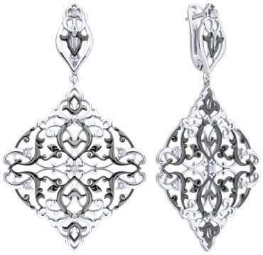 Серьги Diamant 94-121-02352-1 вес 13.23 г серебро, фианит купить,80028