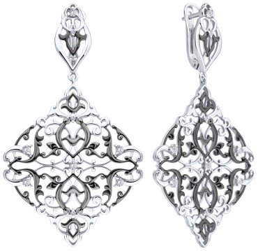 Серьги Diamant 94-121-02352-1 вес 13.23 г серебро, фианит купить,80028