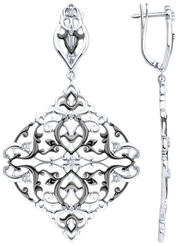 Серьги Diamant 94-121-02352-1 вес 13.23 г серебро, фианит купить,80028