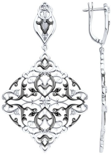 Серьги Diamant 94-121-02352-1 вес 13.23 г серебро, фианит купить,80028