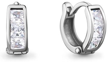 Серьги AQUAMARINE 43053А вес 1.7 г серебро, фианит купить,21657