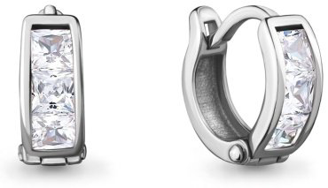 Серьги AQUAMARINE 43053А вес 1.7 г серебро, фианит купить,21657