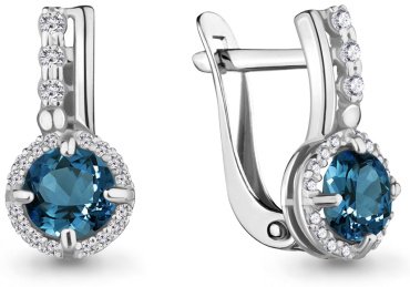 Серьги AQUAMARINE 4469708А.5 вес 3.2 г серебро, фианит, топаз купить,170531