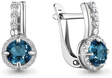 Серьги AQUAMARINE 4469708А.5 вес 3.2 г серебро, фианит, топаз купить,170531