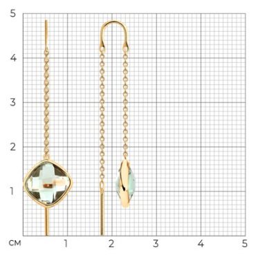 Серьги-цепочки SOKOLOV 729044 вес 2.35 г золото, празиолит купить,175134