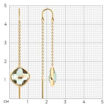 Серьги-цепочки SOKOLOV 729044 вес 2.35 г золото, празиолит купить,175134