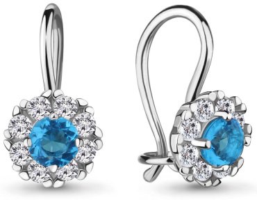 Серьги AQUAMARINE 40965Б вес 1.3 г серебро, стекло, фианит купить,13712