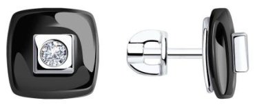 Пусеты Diamant 94-122-01278-1 вес 2.25 г серебро, фианит, керамика купить,11879