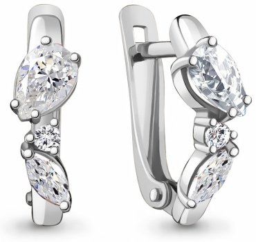 Серьги AQUAMARINE 48796А вес 2.12 г серебро, фианит купить,16296