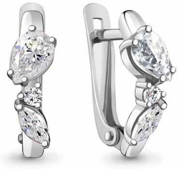 Серьги AQUAMARINE 48796А вес 2.12 г серебро, фианит купить,16296