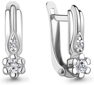 Серьги AQUAMARINE 48936А вес 2.06 г серебро, фианит купить,17868