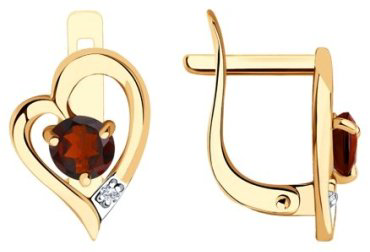 Серьги Diamant 51-320-01316-2 вес 1.58 г золото, фианит, гранат купить,133167