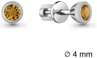 Пусеты AQUAMARINE 4407106 вес 1.32 г серебро, цитрин купить,23598