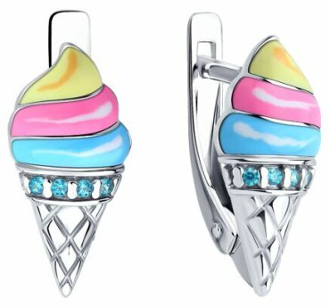 Серьги Diamant 94-120-02224-1 вес 1.9 г серебро, эмаль, фианит купить,NaN