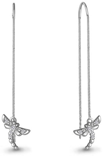 Серьги-цепочки AQUAMARINE 49387А вес 2.02 г серебро, фианит купить,27702