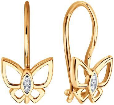 Серьги Diamant 51-120-02808-1 вес 0.98 г золото, фианит купить,118601