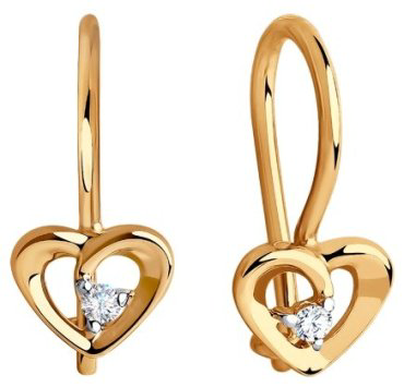 Серьги Diamant 51-120-00748-1 вес 0.8 г золото, фианит купить,91300